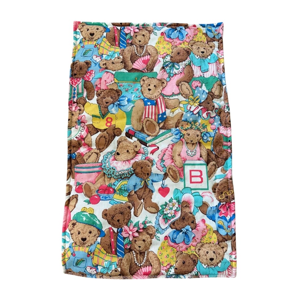 Vintage Teddy Bear Quilted Burp Cloth Changing Pad Handmade Multi Color 12x20